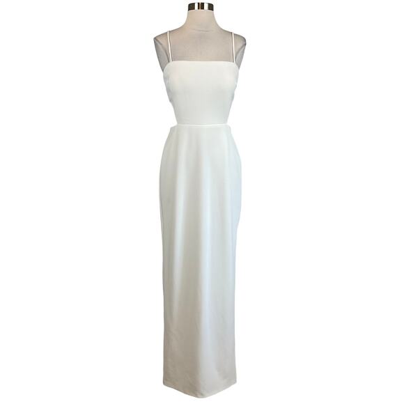 AQUA Women's Formal Dress Size 6 White Crepe Cut Out Thigh Slit Evening Gown - Picture 1 of 11